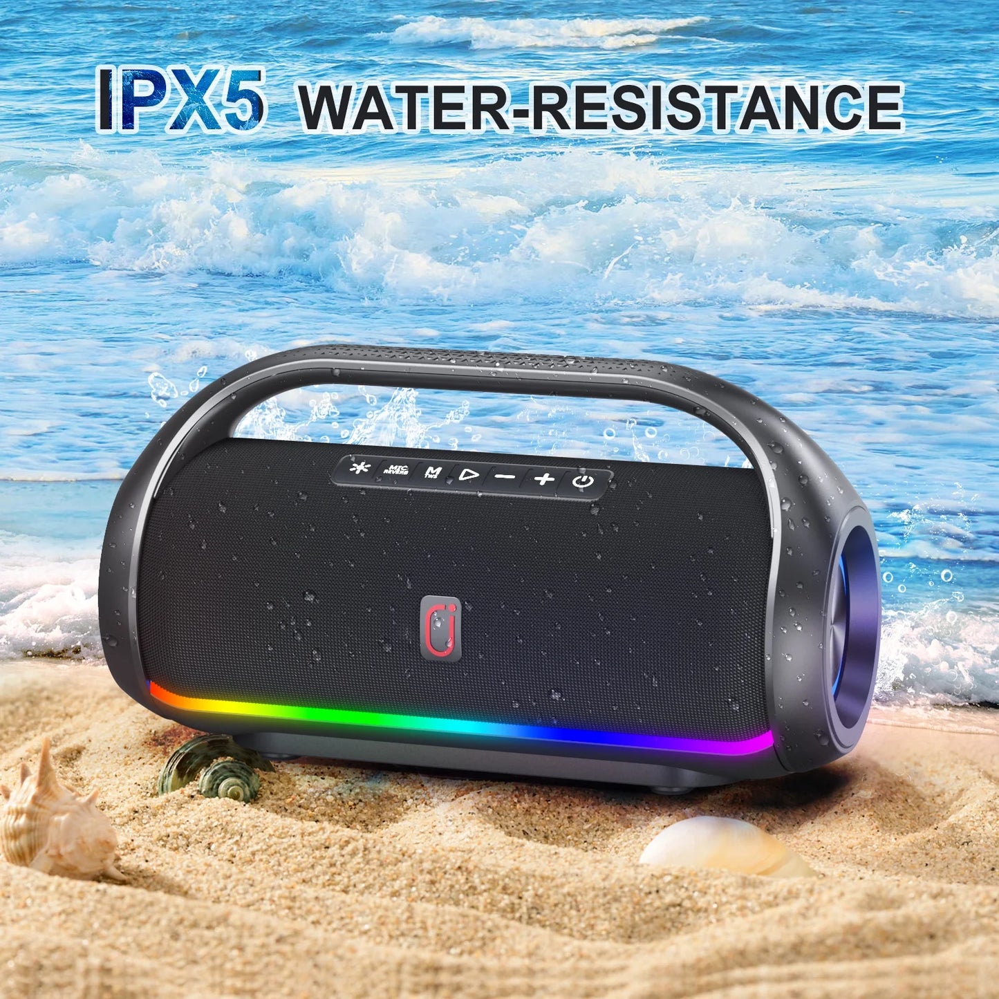 Bluetooth Speakers, Portable Speakers with DJ Lights, Deep Subwoofer, Wireless Waterproof Outdoor Speakers for Pool Beach Party, D20