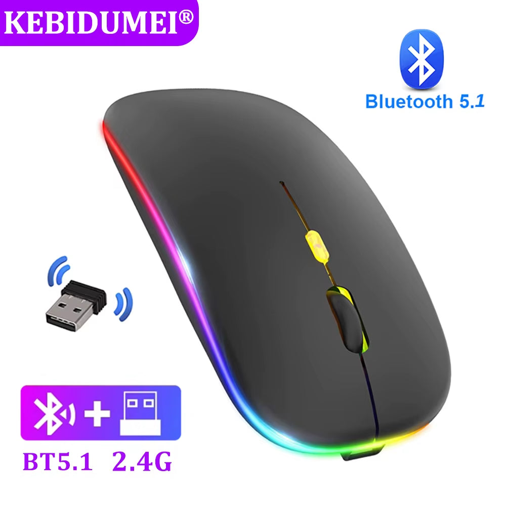 Bluetooth Mouse 2.4Ghz Wireless Mouse Mice Rechargeable Mouse Silent Mouse LED Backlit USB Gaming Mouse 1600DPI for PC Laptop