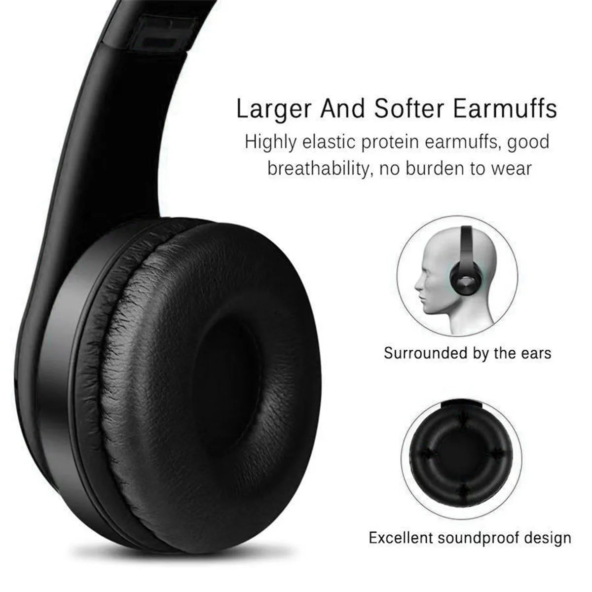 Foldable Bluetooth Noise-Canceling Over-Ear Headphones, Wireless Bluetooth Headphones, Foldable with Microphone Black, B3