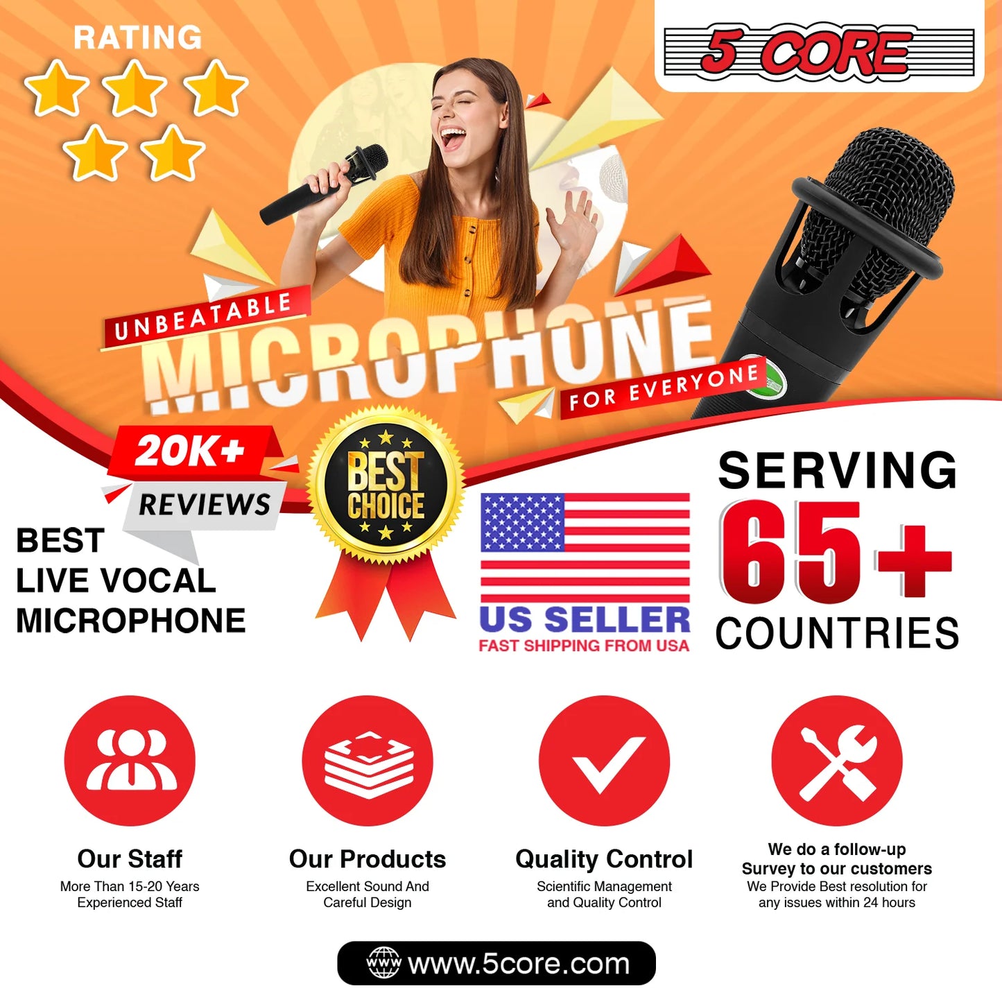 5Core XLR Microphone Dynamic Mic Karaoke Singing Studio Mics Handheld Microfono