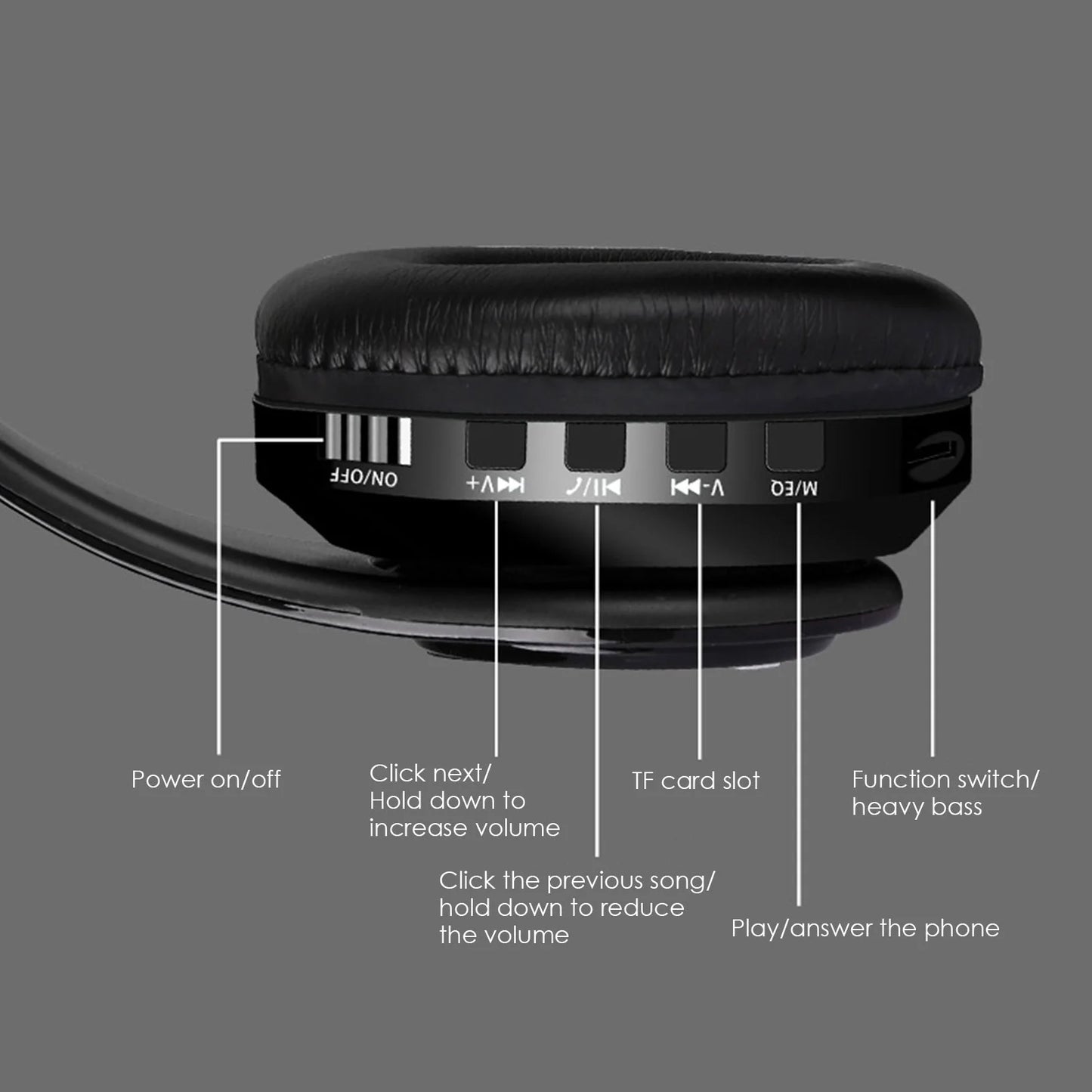 Foldable Bluetooth Noise-Canceling Over-Ear Headphones, Wireless Bluetooth Headphones, Foldable with Microphone Black, B3